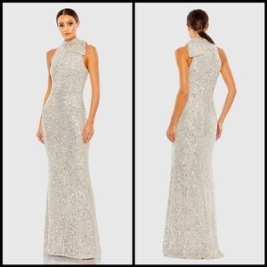 Mac Duggal Silver Sequin Gown